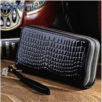 2017 Black Purse Women Leather Purses Wallets Luxury Brand Wallet Double Zipper Day Clutch Coin Card Bag