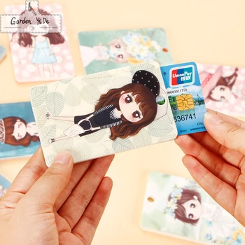2016 cute little girl PVC Credit Card Holder Keyring Key Chain Sleeve Set Bus Card Case Bag Birthday Gifts PT0419