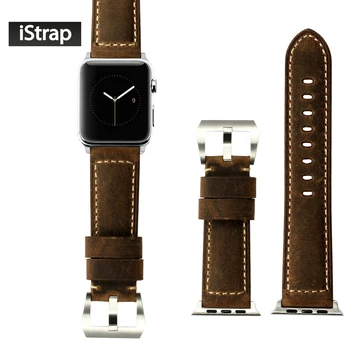 IStrap Handmade Assolutamente Leather Watch Band With Silver Tang buckle Spring Bar Adapter For Apple watch strap 38mm 42mm