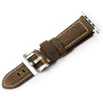 IStrap Handmade Assolutamente Leather Watch Band With Silver Tang buckle Spring Bar Adapter For Apple watch strap 38mm 42mm