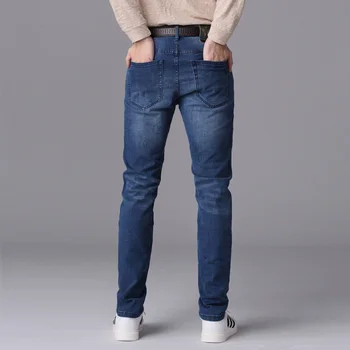 Tanliyinfu Men's Brands Elastic Men's Blue Embroidery Denim Jeans Slim Straight Premium Performance Pants Cotton 98% Spandex 2%