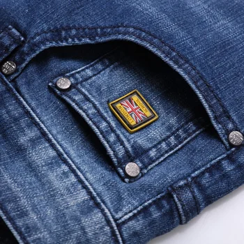 Tanliyinfu Men's Brands Elastic Men's Blue Embroidery Denim Jeans Slim Straight Premium Performance Pants Cotton 98% Spandex 2%