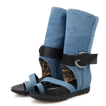 Blue light blue black canvas sapato feminino novelty summer style personality cow muscle women sandals gladiator sandals