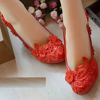 Sexy high heels red pumps shoes PR1839 pearl flower lace female ladies red party dress prom evening parties platform pumps shoe