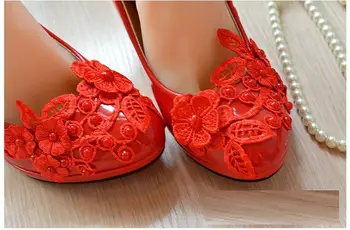 Sexy high heels red pumps shoes PR1839 pearl flower lace female ladies red party dress prom evening parties platform pumps shoe