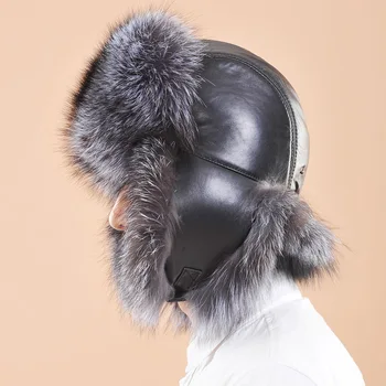 2016 Winter Warm Snow Retail Russian Hat men Warm Rex Fox Fur Hat Leather Earflaps Hat