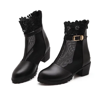 Summer style women Ankle boots big size 34-43 PU leather + Mesh black white high heels Buckle decoration sandals GT-M81