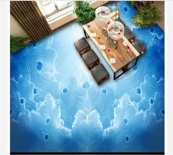 Customized 3d wallpaper 3d pvc floor painting murals peacock 3D stereo floor paint beauty wall room decoration