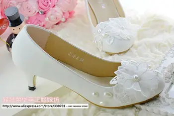 New wedding shoe fashion white color prom shoes middle heel or custom make the heel party shoes XNA 121
