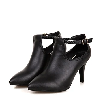 Size 35-40 Genuine Lether Women High Heel Shoes Black Red T Strap Pumps Women Sandals Heeled 2#D30