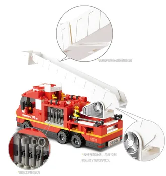 Sluban 2017 New 0227 NEW City series Fire Department Emergency Fire Engine Helicopter Set Building Block minis boy gift Toy