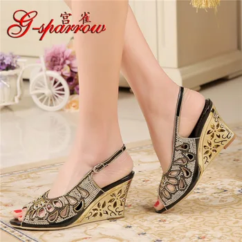 Black Rhinestone High Heel Sandals Plus Size 44 Summer 2017 Sexy Leather Diamond Fashion Slippers Female Rome Slides Shoes Women