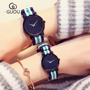 Luxury GUOU Brand Lover's Watches Men Women Nylon Strap Quartz Wristwatches Popular Male Ladies Unique Watches relogio masculino