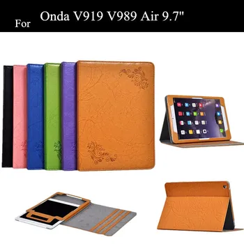 New V919 Flower Print Stand PU Leather Case For Onda V919 V989 Air 9.7'' Tablet Cover +protectors
