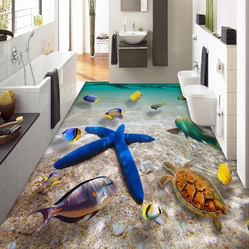 Custom Photo Floor Wallpaper 3D Underwater World Starfish Bedroom Bathroom Floor Mural PVC Self-adhesive Wallpaper Waterproof