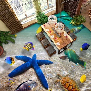 Custom Photo Floor Wallpaper 3D Underwater World Starfish Bedroom Bathroom Floor Mural PVC Self-adhesive Wallpaper Waterproof