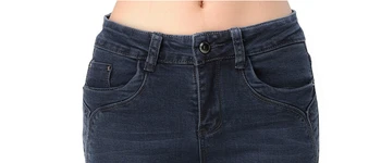 Winter Warm Jeans For Women Mid-Waist Skinny Fleece Inside Denim Pencil Pants Lady Thick Velvet Trousers Black Blue Jeans KZ47-S