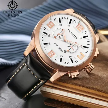 OCHSTIN Watches For Men Luxury Brand Quartz Waterproof Analog Leather Strap Date Military Watch Relogio Clock Men Fashion Style