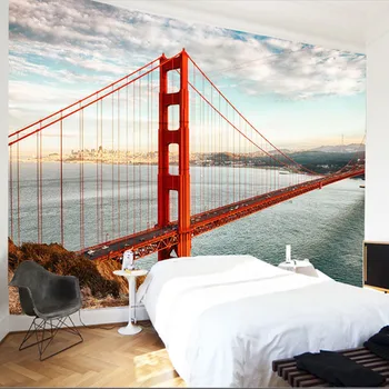 Custom Mural Wallpaper For Wall 3D Embossed Landscape Modern Architecture Red Bridge Seascape Photo Wall Paper For Living Room