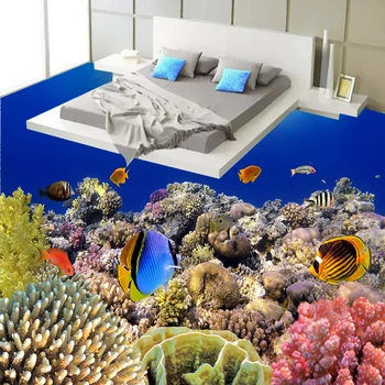 Custom 3D Flooring Mural Wallpaper PVC Self Adhesive Waterproof Ocean Fish Underwater World Photo Exfoliator Floor Sticker Decor