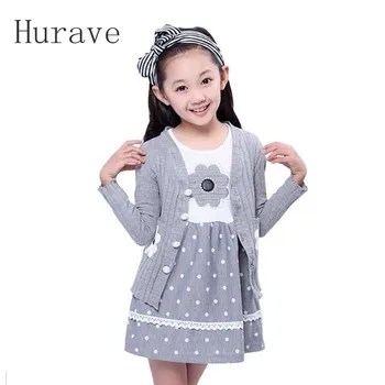 Hurave baby girls suit toddler clothes set children clothing sets Kids winter christmas polka dot dress+coat outfits clothes set
