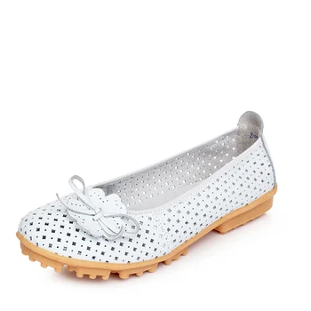 Hight Quality New Real Leather Cut Out Ballet Flats Woman Comfort Driving Moccasin Slip on Loafer Shoes