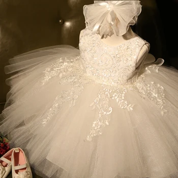 Flower Baby Girl Summer Dress For Wedding Tulle Tutu Kids Birthday Party Dresses Girl Beautiful Lace Christening Gown Size 6 7 8