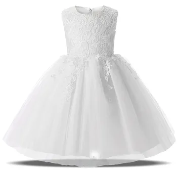 Flower Baby Girl Summer Dress For Wedding Tulle Tutu Kids Birthday Party Dresses Girl Beautiful Lace Christening Gown Size 6 7 8