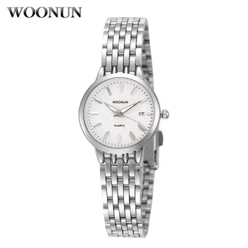 New 2017 WOONUN Luxury Women Watches Silver Full Steel Analog Quartz Watches Super Slim Watch Women relogio feminino Gift