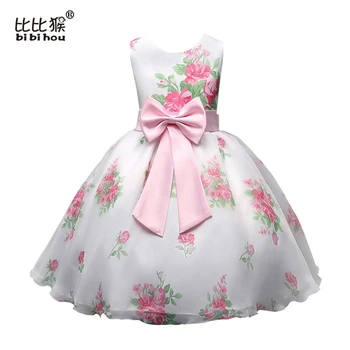 Sequined big bow A-line dress Flower Girls Dress Princess Wedding Party Kids Baby Girls Clothes Children Clothing