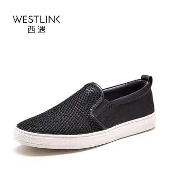 Westlink Breathable Mesh Flat Round Toe Casual Slip-on Men Vulcanize Shoes Black Grey 2017 Summer New