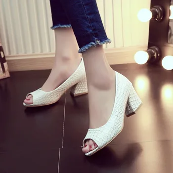 Women's spring shoes sweet foot wrapping shallow mouth single shoes open toe thick heel solid color sexy high-heeled shoes