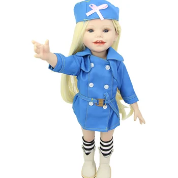 Lifelike Blue Eyes 18 Inch Girl American Doll Full Vinyl Princess Dolls With Blue Nursing Clothing Set Children Birthday Gift