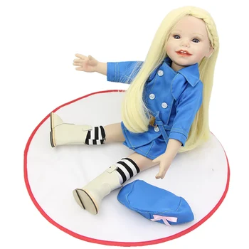 Lifelike Blue Eyes 18 Inch Girl American Doll Full Vinyl Princess Dolls With Blue Nursing Clothing Set Children Birthday Gift