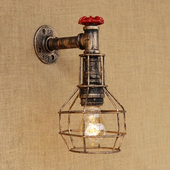 Vintage Iron wall lamp RETRO water pipe rust metal lampshade for living room bedroom hallway restaurant bar caffe E27 110v 240v