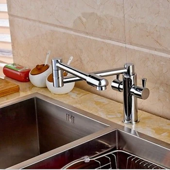 Deck Mount Long Spout Extent Sprayer Kitchen Faucet Chrome Brass Sink Mixer Tap