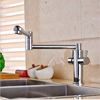Deck Mount Long Spout Extent Sprayer Kitchen Faucet Chrome Brass Sink Mixer Tap
