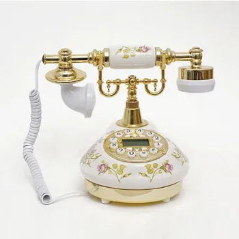 Ceramic Antique Rotary Landline Telephone With Call ID Date Clock Adjust Ring Without Battery Classical Phone For Home Office