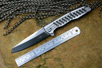 TWOSUN TS-18 Flipper folding knife D2 Satin blade ceramic ball bearing washer TC4 handle outdoor camping hunting pocket kni