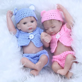 27cm Mini Baby Reborn Dolls Twins 11 Inches Realistic Newborn Babies Lifelike Full Silicone Vinyl Boy and Girl Sleeping Toy