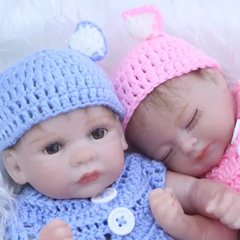 27cm Mini Baby Reborn Dolls Twins 11 Inches Realistic Newborn Babies Lifelike Full Silicone Vinyl Boy and Girl Sleeping Toy