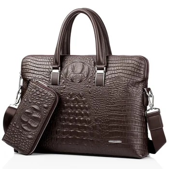 2017 Men bags Waterproof Bag laptop Business Male handbags High Capacity crocodile genuine leather hand case Bag Sac Man fashion