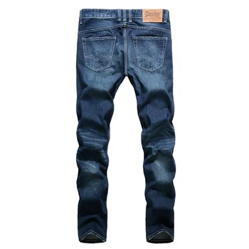 Dark Blue Classic Style Men Jeans Straight Fit Denim Buttons Jeans Mens Pants Full Length European Retro Vintage Fashion Jeans