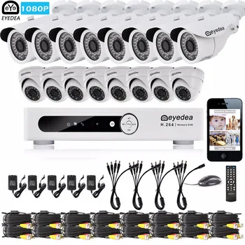 Eyedea 16CH Phone View DVR 1080P Bullet Dome Outdoor Indoor CMOS LED Night Vision CCTV Security Camera Video Surveillance System