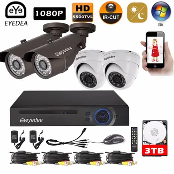 Eyedea 8 CH Surveillance DVR Remote View Video Recorder 2.0MP CMOS Bullet Dome Night Vision CCTV Security Camera System Kit 3TB
