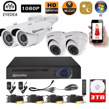 Eyedea 8CH Surveillance DVR Motion Detect Phone View Video Recorder 2.0MP Bullet Dome Waterproof CCTV Security Camera System 3TB