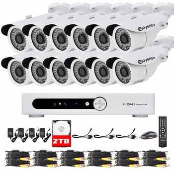 Eyedea 16 CH Phone View DVR Recorder 1080P 2.0MP Bullet Outdoor Night Vision CCTV Security Camera Video Surveillance System 2TB