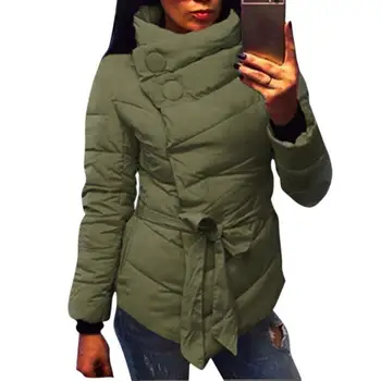 2017 winter jacket women Cotton coat high collar with belt parkas for women winter 3 colors warm outerwear coats