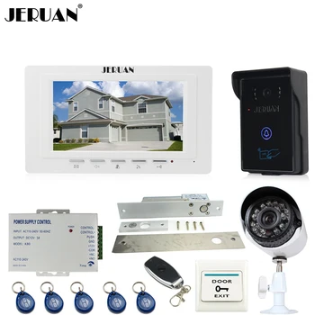 JERUAN Home 7`` TFT video door phone intercom System monitor brand new RFID waterproof Touch Camera+700TVL Analog Camera+LOCK