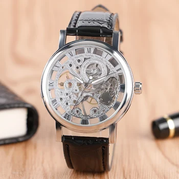 Hand Winding Mechanical Wristwatch Luxury Winner 4 types Available Skeleton Dial Men Women Watch